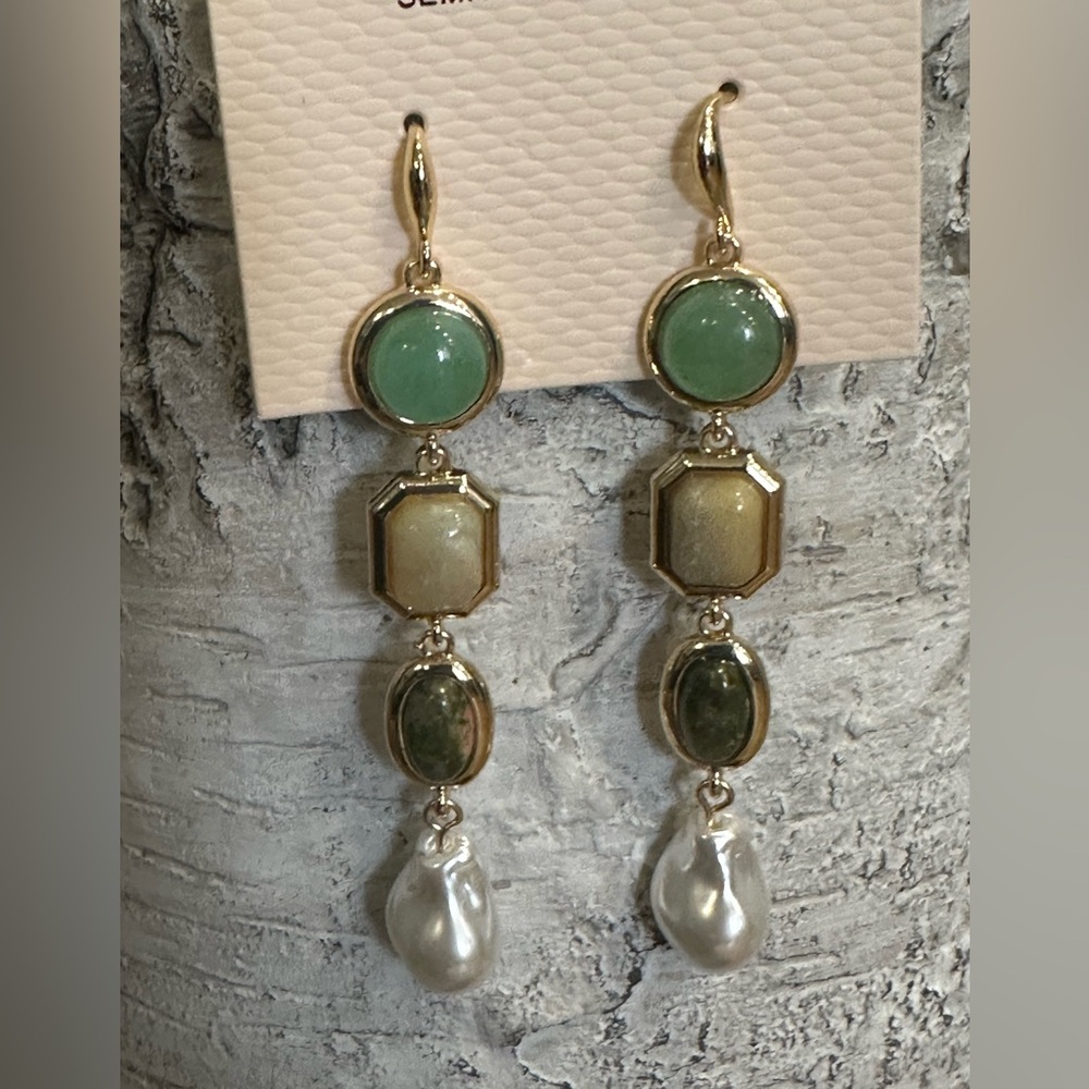 Camila Coelho Gold and Green Pearl Drop Earrings - Picture 4 of 7